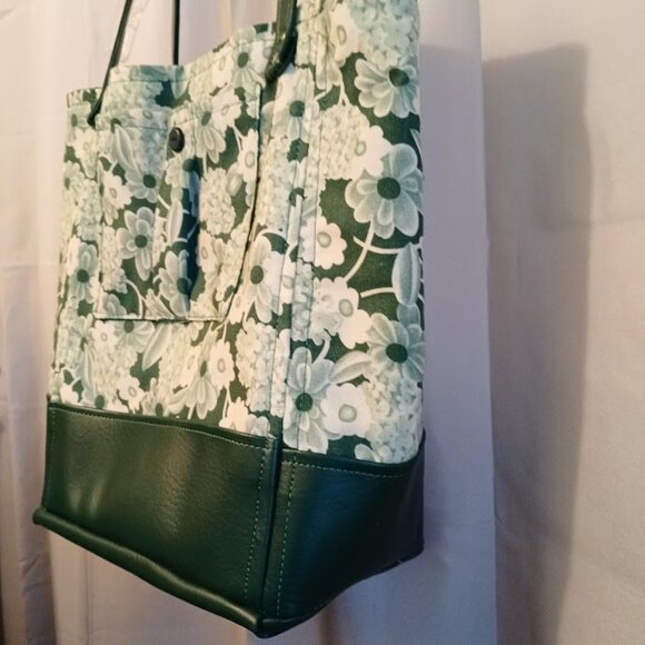 New Fall Floral Tote Shopper shoulder Bag Green White Double handle Carryall - Picture 6 of 12